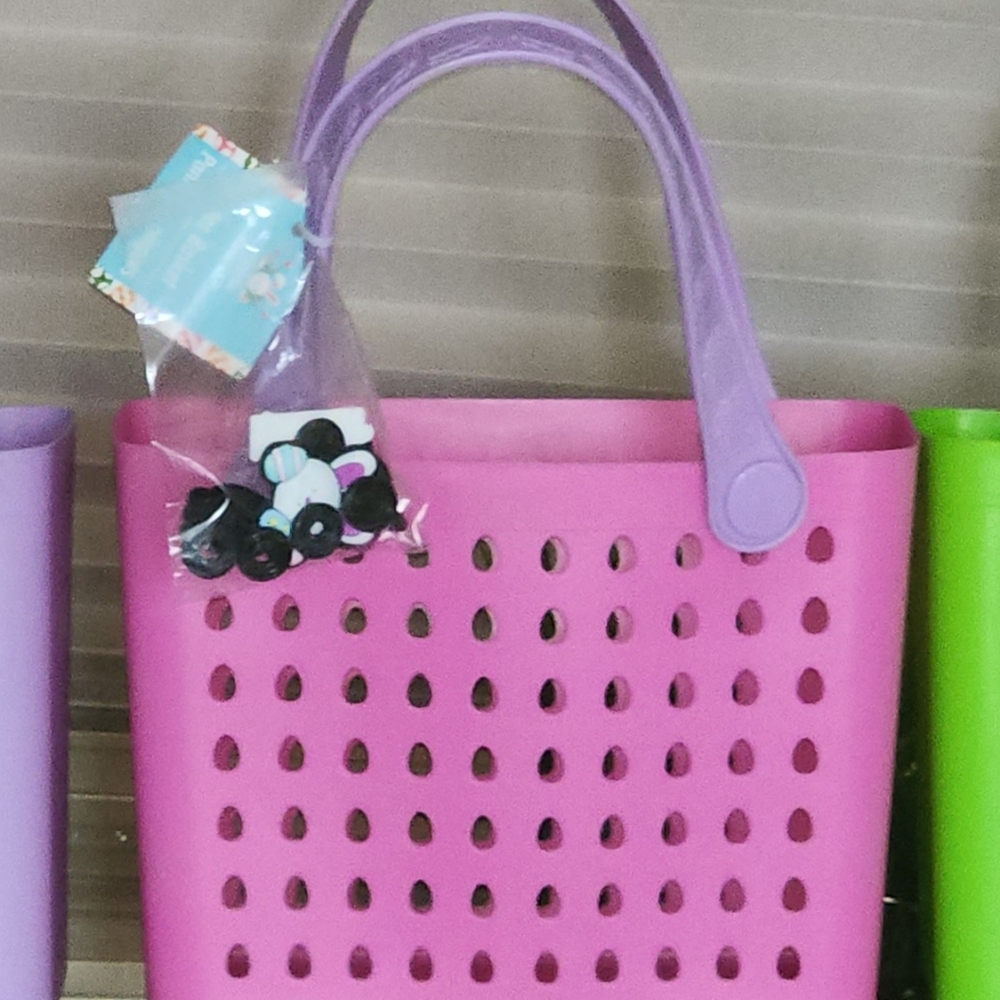 VIRAL Pink Easter Mini Reusable Basket Bag Tote With Charms